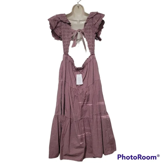 Sea New York Heidi Flutter Sleeve Tiered Dress Midi Open Back Rose Women's 10 - Picture 7 of 15